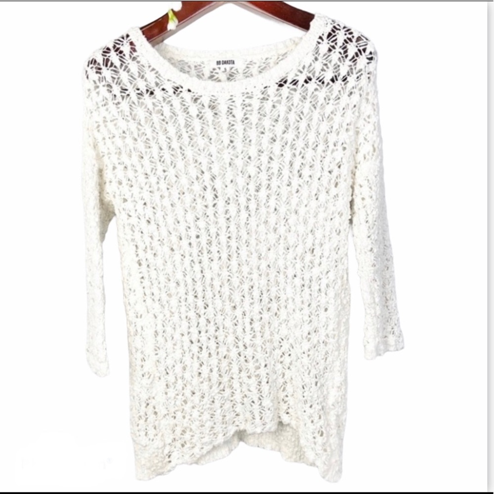 BB Dakota• white chunky loose open knit crochet scoop neck sweater small